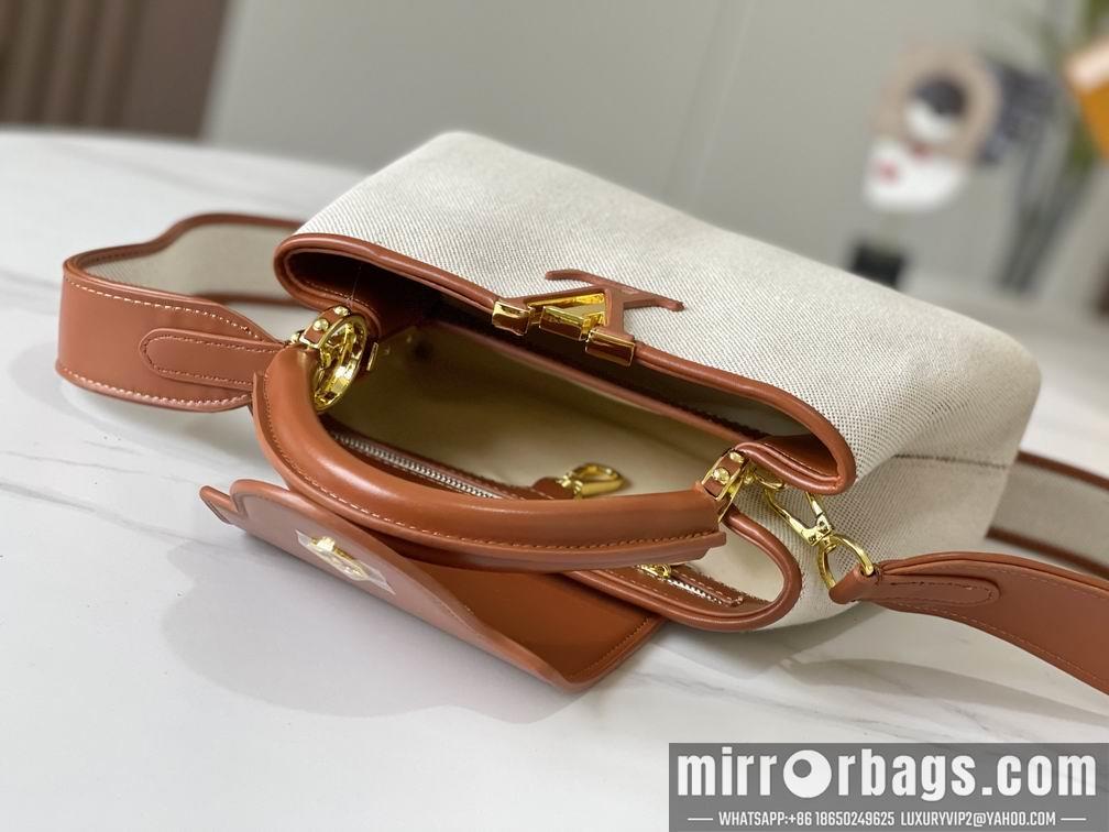 1:1 Louis Vuitton Bags Hatucines M57361绣花白棕金27x18x9cm cs