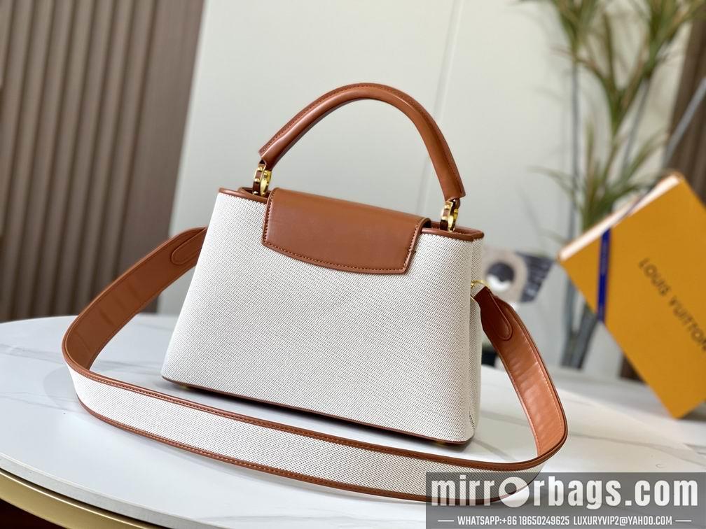 1:1 Louis Vuitton Bags Hatucines M57361绣花白棕金31.5x20x11cm cs