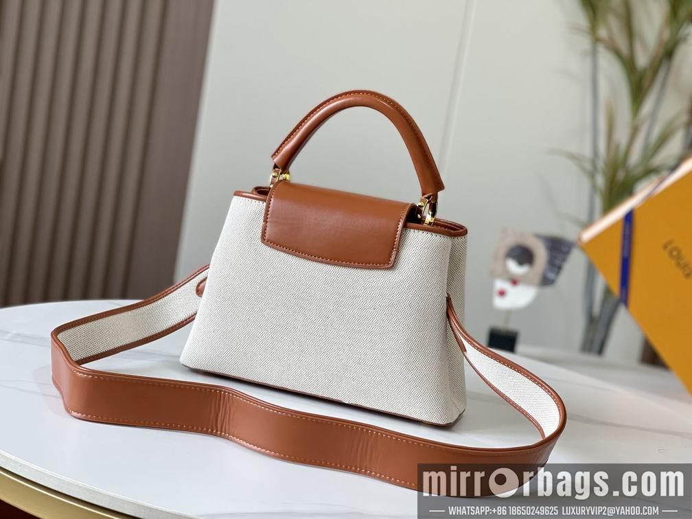 1:1 Louis Vuitton Bags Hatucines M57361绣花白棕金27x18x9cm cs