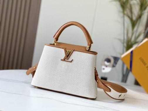 1:1 Louis Vuitton Bags Hatucines M59873麻布配浅土黄金扣27x21x10cm cs