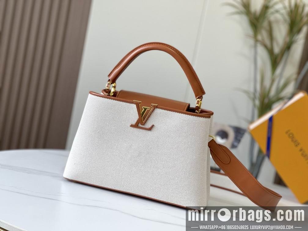 1:1 Louis Vuitton Bags Hatucines M57361绣花白棕金31.5x20x11cm cs