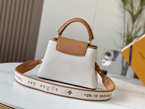 1:1 Louis Vuitton Bags Hatucines M59873麻布配浅土黄金扣27x21x10cm cs