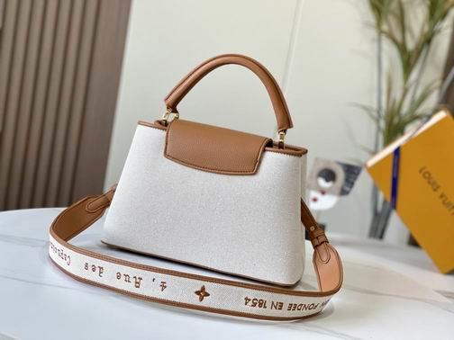 1:1 Louis Vuitton Bags Hatucines M59969麻布配浅土黄金扣31.5x20x11cm cs