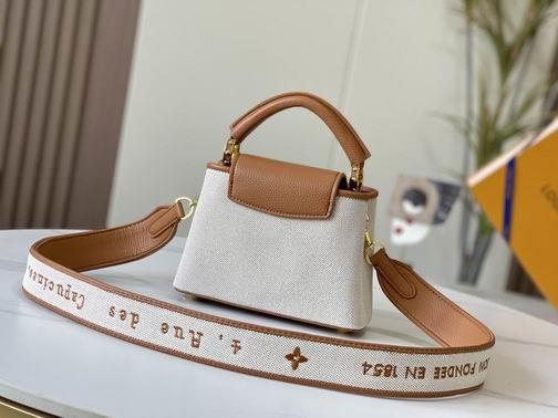 1:1 Louis Vuitton Bags Hatucines M59872麻布配浅土黄金扣21x14x8cm cs