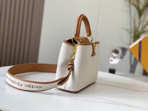 1:1 Louis Vuitton Bags Hatucines M59873麻布配浅土黄金扣27x21x10cm cs