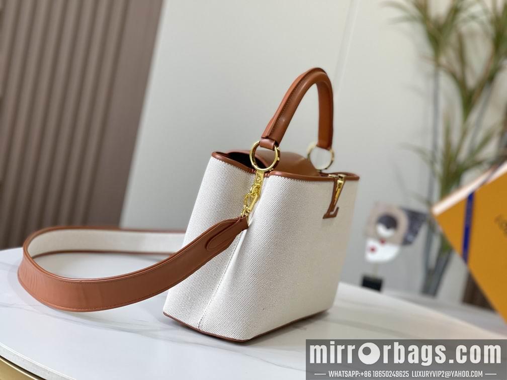 1:1 Louis Vuitton Bags Hatucines M57361绣花白棕金31.5x20x11cm cs