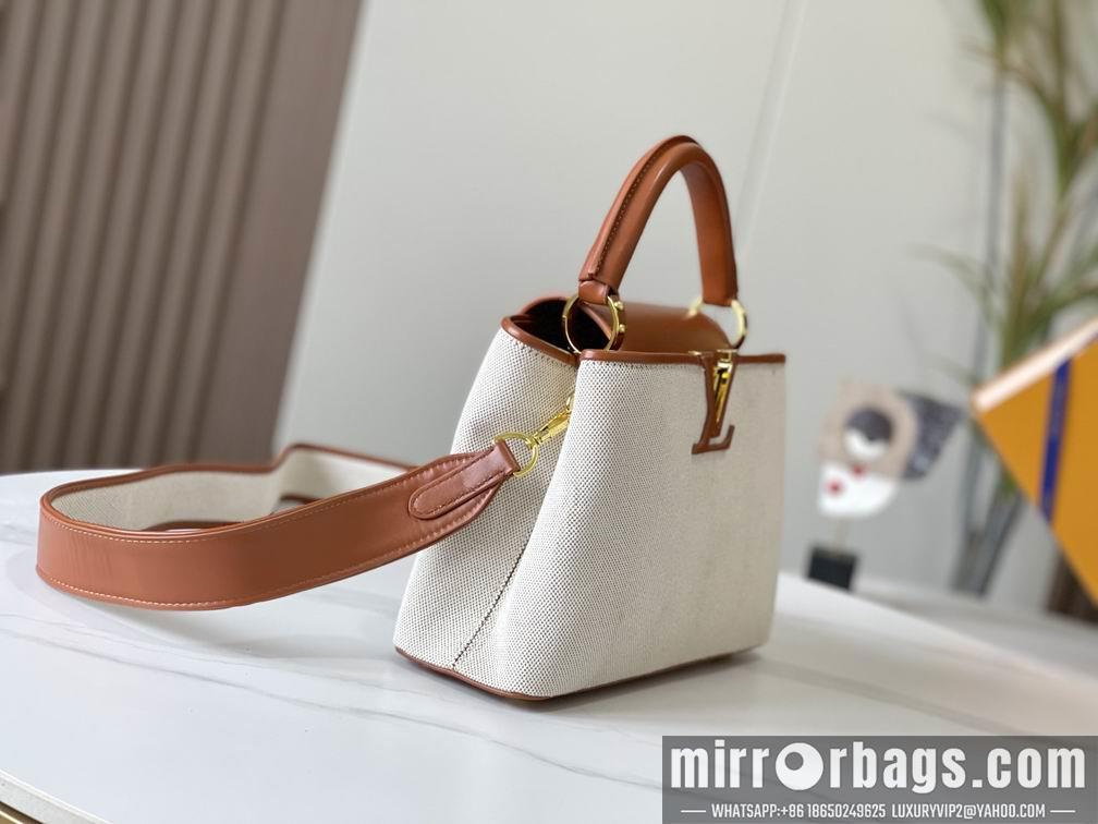 1:1 Louis Vuitton Bags Hatucines M57361绣花白棕金27x18x9cm cs