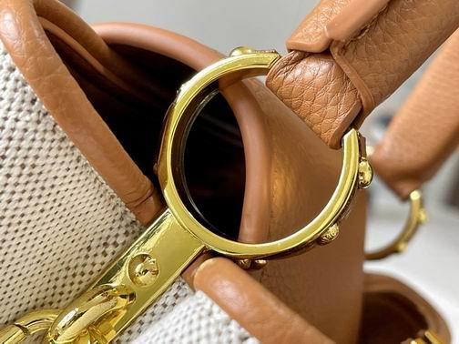 1:1 Louis Vuitton Bags Hatucines M59873麻布配浅土黄金扣27x21x10cm cs