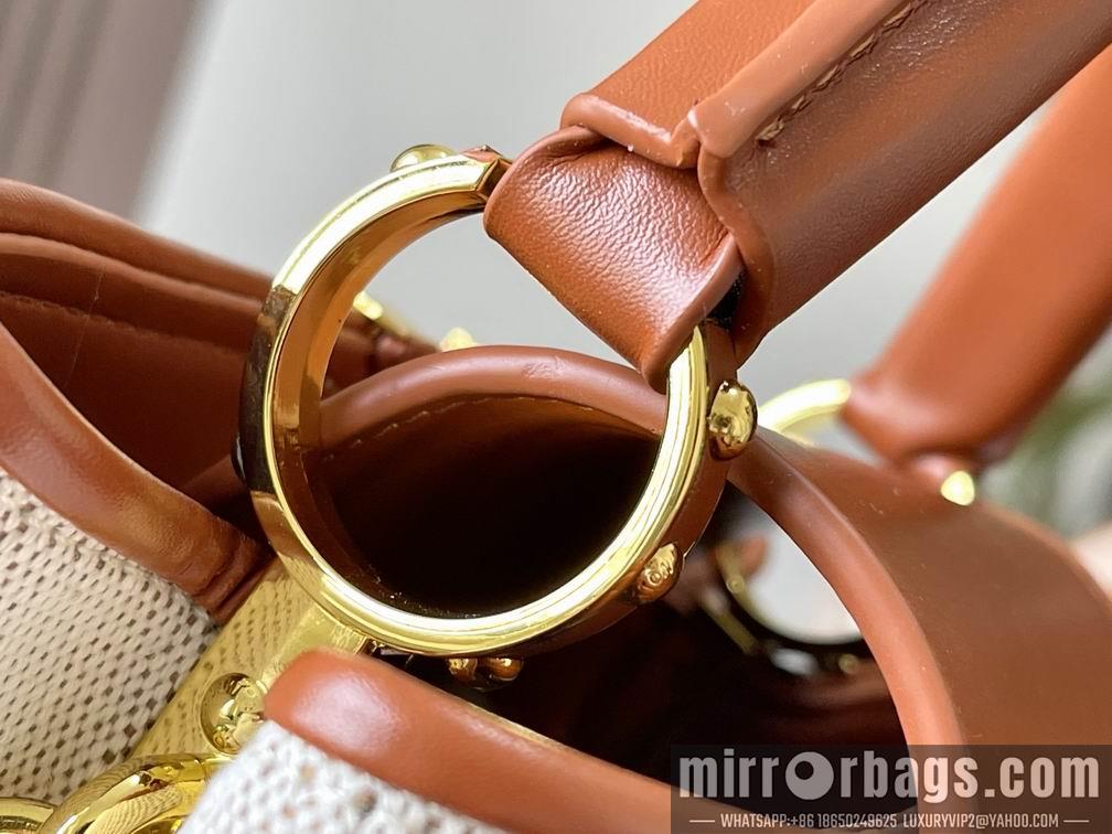 1:1 Louis Vuitton Bags Hatucines M57361绣花白棕金27x18x9cm cs