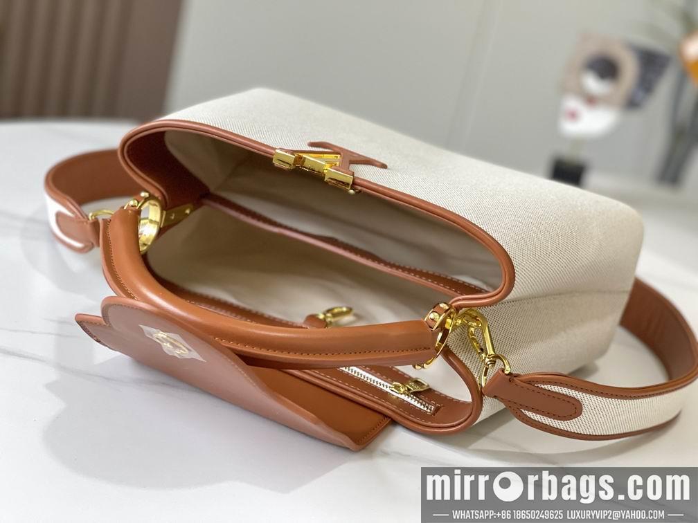 1:1 Louis Vuitton Bags Hatucines M57361绣花白棕金31.5x20x11cm cs