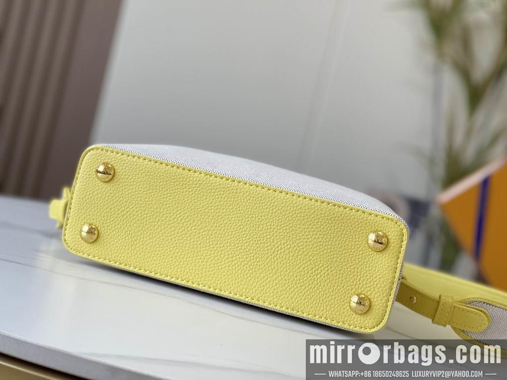1:1 Louis Vuitton Bags Hatucines M59873麻布配蛋黄金扣27x21x10cm cs