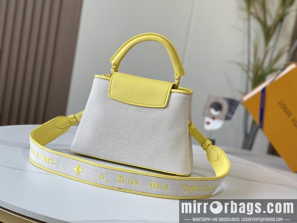 1:1 Louis Vuitton Bags Hatucines M59873麻布配蛋黄金扣27x21x10cm cs