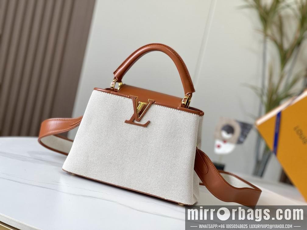 1:1 Louis Vuitton Bags Hatucines M57361绣花白棕金27x18x9cm cs