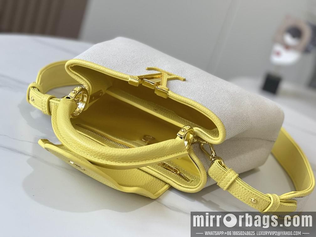 1:1 Louis Vuitton Bags Hatucines M59873麻布配蛋黄金扣27x21x10cm cs