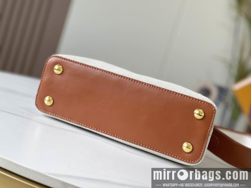 1:1 Louis Vuitton Bags Hatucines M57361绣花白棕金27x18x9cm cs