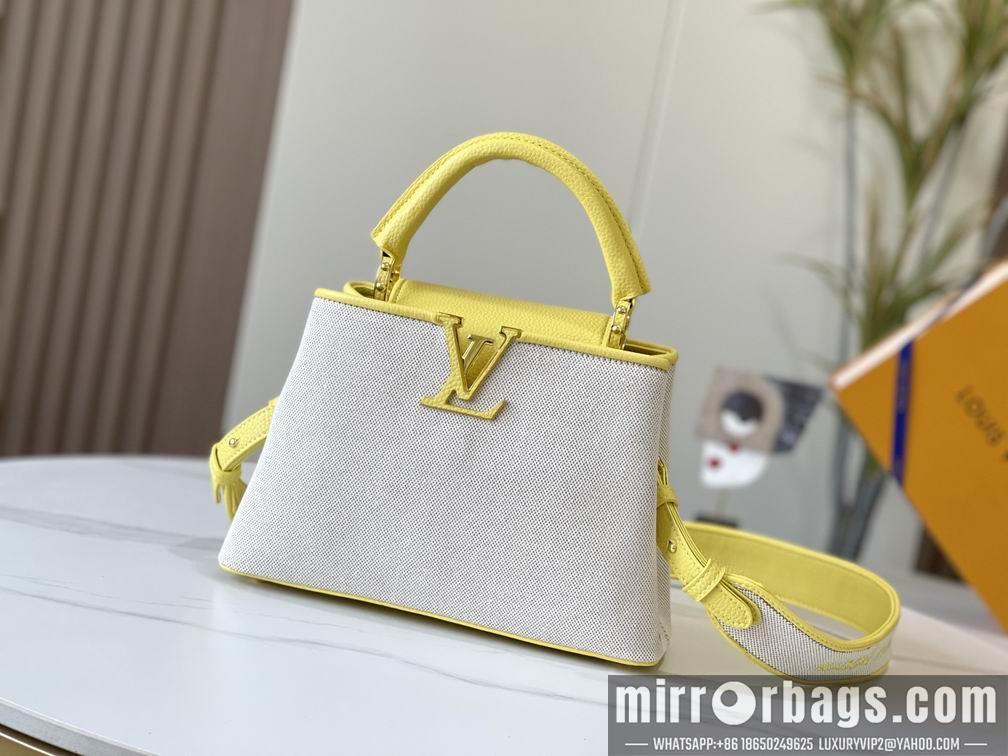 1:1 Louis Vuitton Bags Hatucines M59873麻布配蛋黄金扣27x21x10cm cs