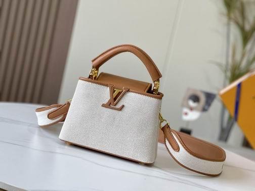 1:1 Louis Vuitton Bags Hatucines M59872麻布配浅土黄金扣21x14x8cm cs