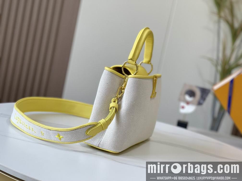 1:1 Louis Vuitton Bags Hatucines M59873麻布配蛋黄金扣27x21x10cm cs