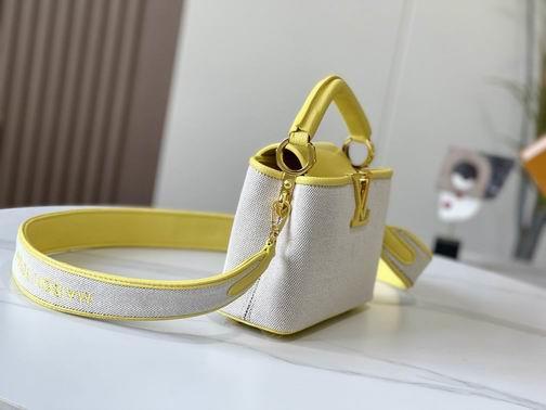 1:1 Louis Vuitton Bags Hatucines M59872麻布配蛋黄金扣21x14x8cm cs