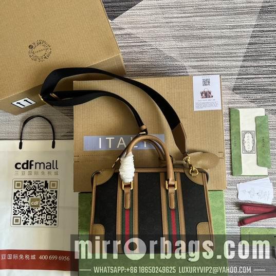 Replica Gucci Bags 1:1 Gucci 715772棕皮-黑帆布27x18x14cm CN