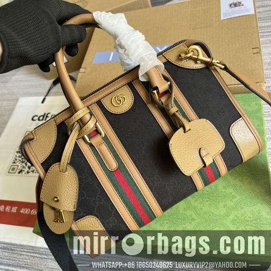 Replica Gucci Bags 1:1 Gucci 715772棕皮-黑帆布27x18x14cm CN