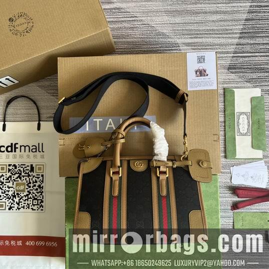 Replica Gucci Bags 1:1 Gucci 715772棕皮-黑帆布27x18x14cm CN