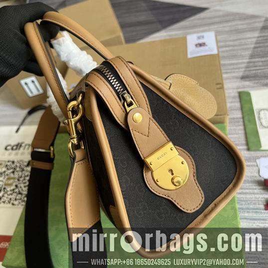 Replica Gucci Bags 1:1 Gucci 715772棕皮-黑帆布27x18x14cm CN