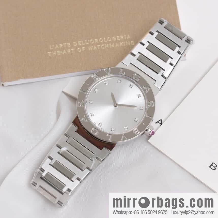 Silver Striped Bv Bulgari Ladies Quartz Watch