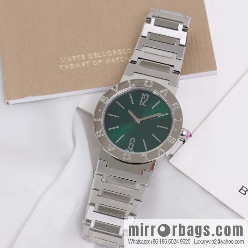 Silver Striped Bv Bulgari Ladies Quartz Watch