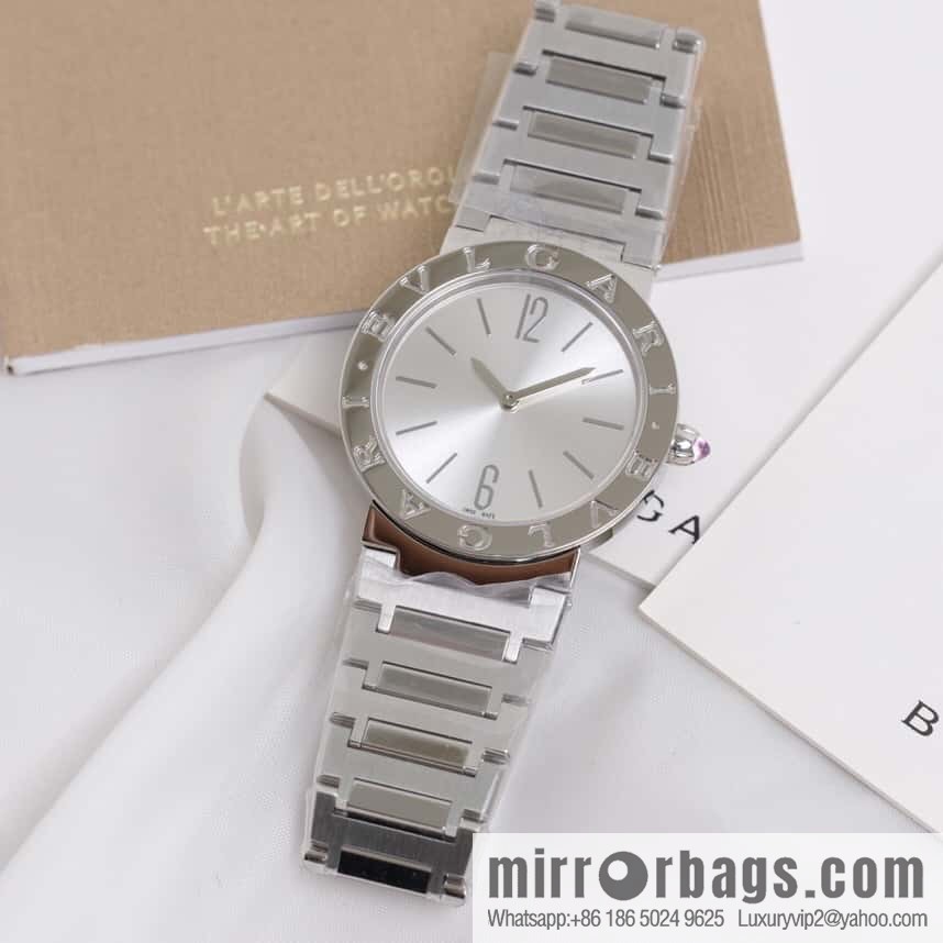 Silver Striped Bv Bulgari Ladies Quartz Watch