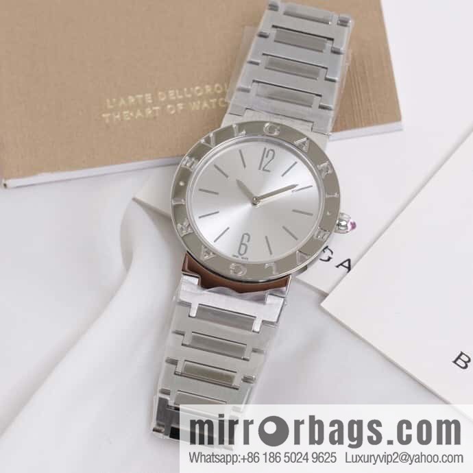 Silver Striped Bv Bulgari Ladies Quartz Watch