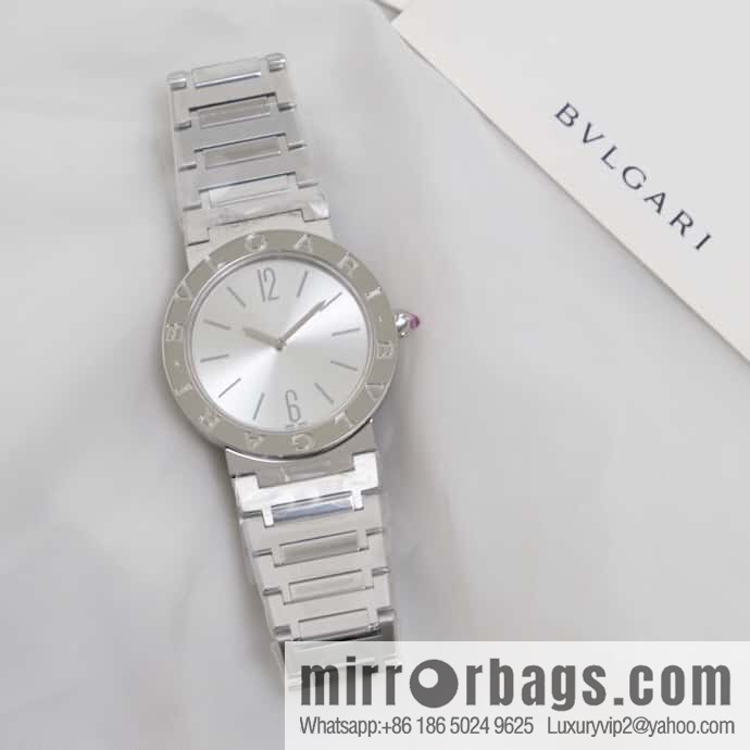Silver Striped Bv Bulgari Ladies Quartz Watch