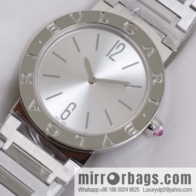 Silver Striped Bv Bulgari Ladies Quartz Watch
