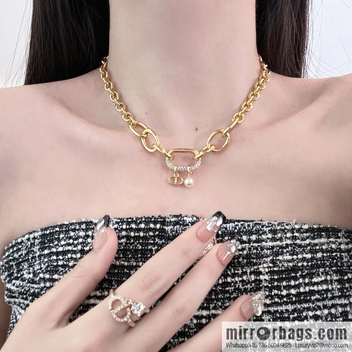 New ☑️ DIOR CD Pearl Chain Necklace