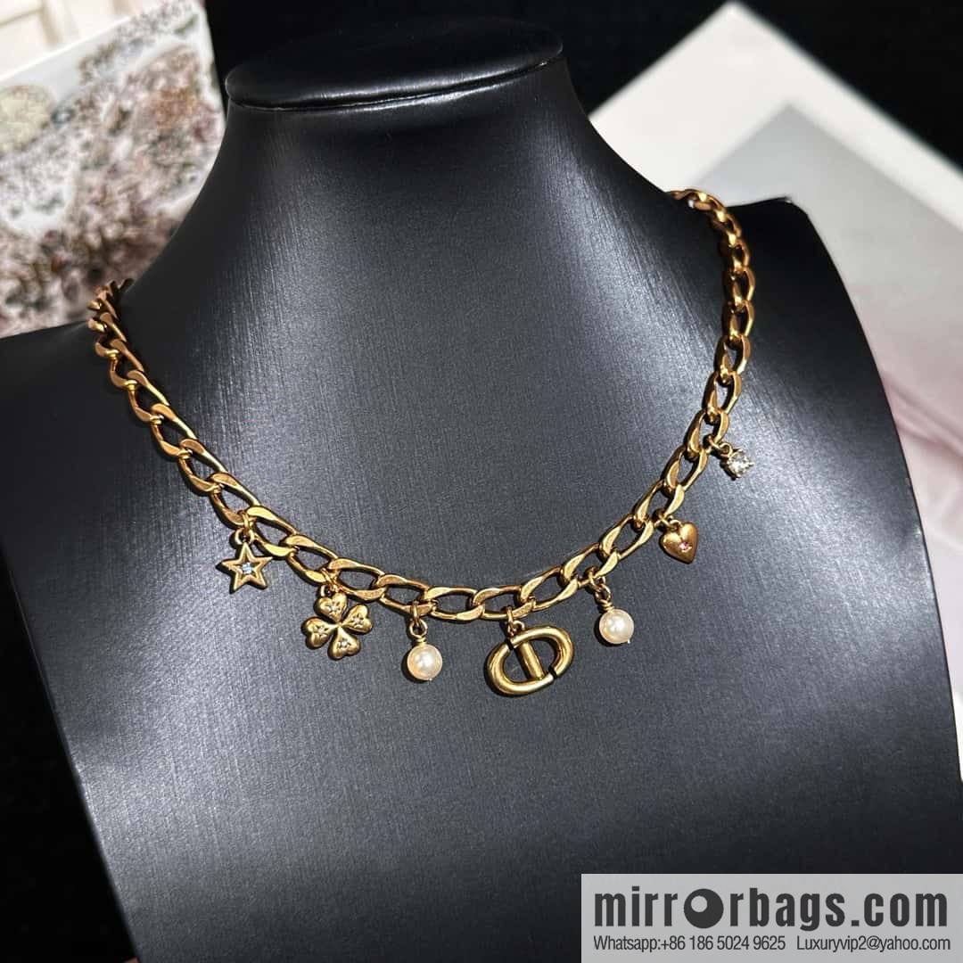 New ☑️ DIOR Dior Tassel Pearl CD Clover Necklace