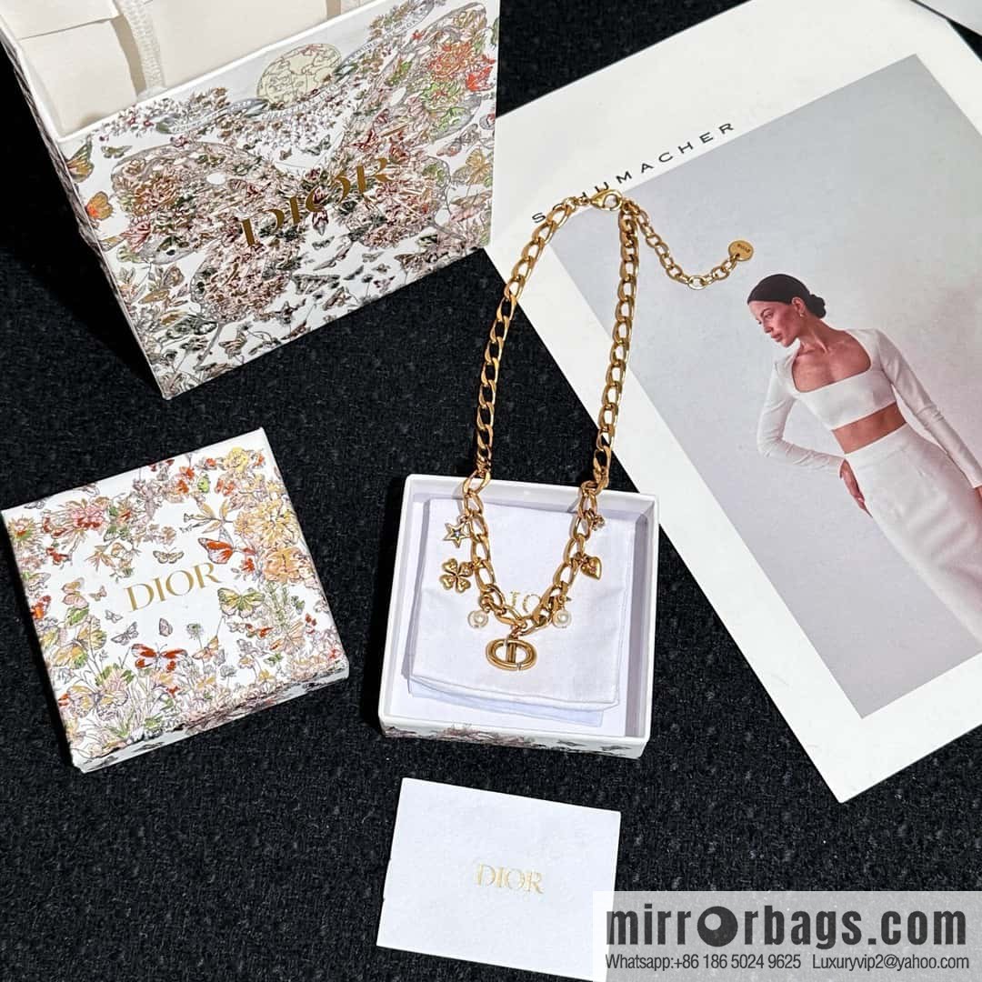 New ☑️ DIOR Dior Tassel Pearl CD Clover Necklace