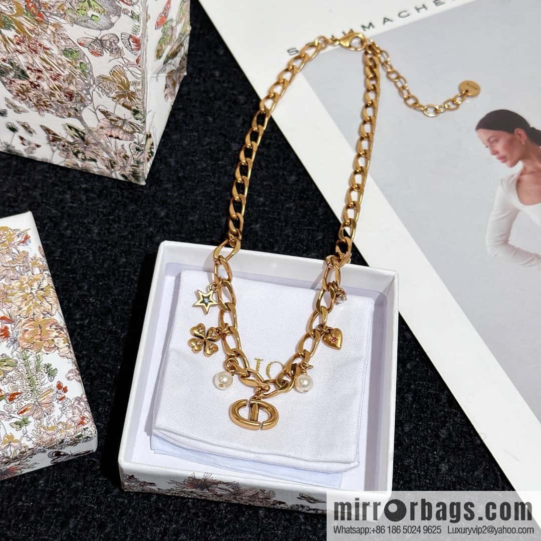 New ☑️ DIOR Dior Tassel Pearl CD Clover Necklace