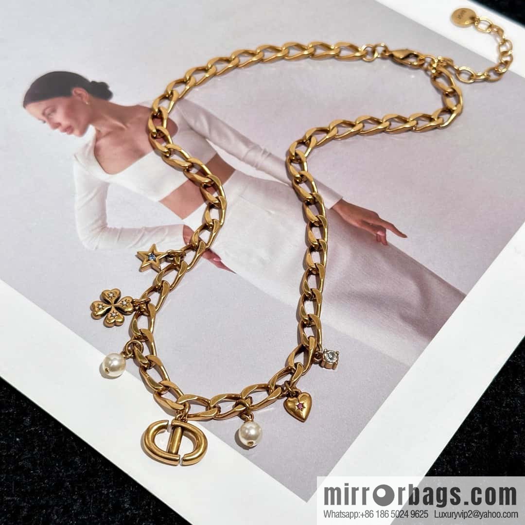 New ☑️ DIOR Dior Tassel Pearl CD Clover Necklace
