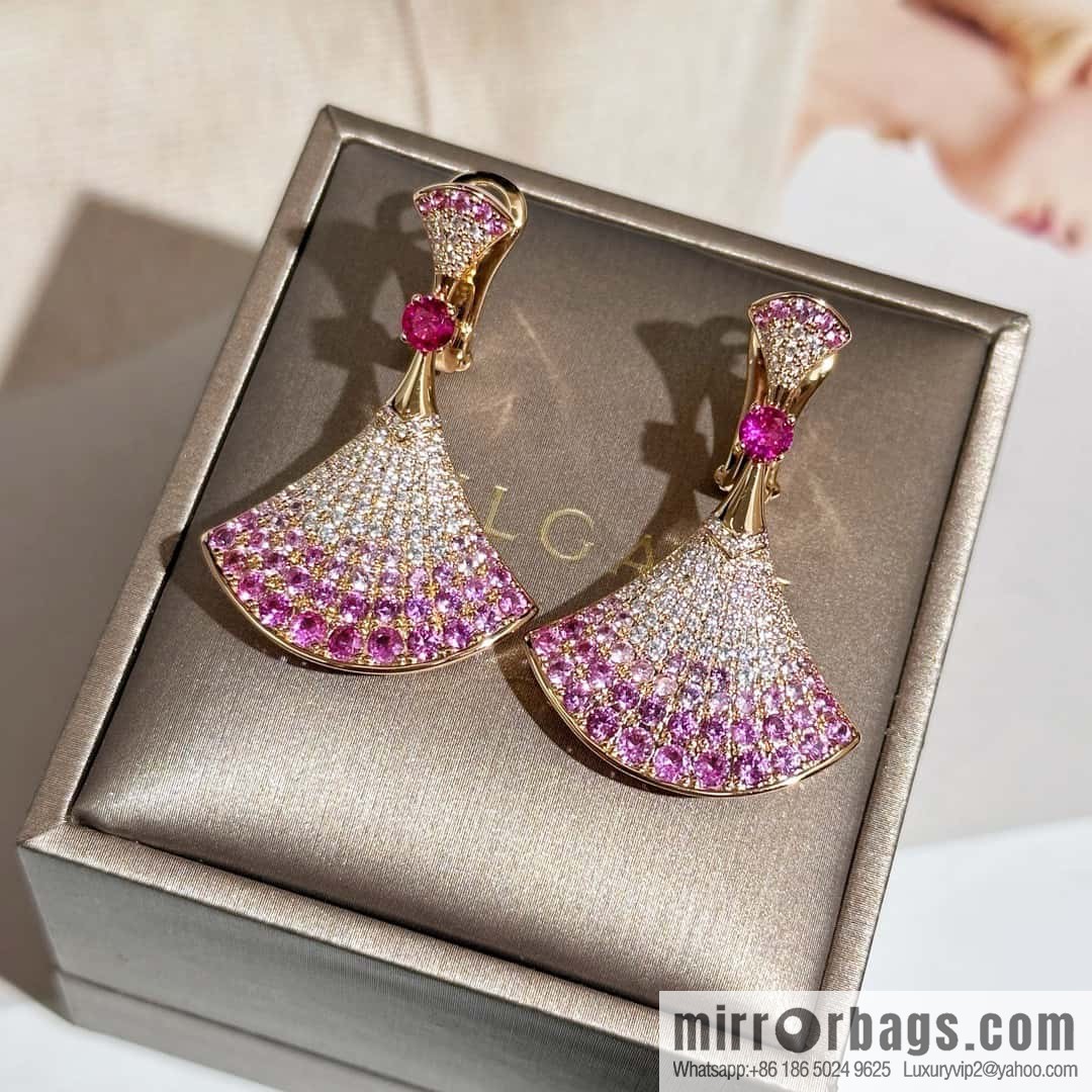 ❗️New ❗️ ☀ BVLGARI DIVAS'DREAM gradual change powder gradual change blue diamond fan earrings earrings ☀️