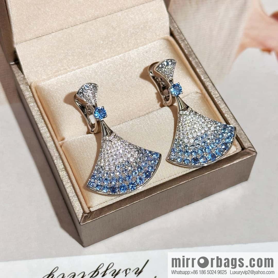 ❗️New ❗️ ☀ BVLGARI DIVAS'DREAM gradual change powder gradual change blue diamond fan earrings earrings ☀️