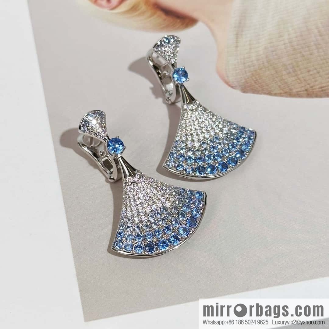 ❗️New ❗️ ☀ BVLGARI DIVAS'DREAM gradual change powder gradual change blue diamond fan earrings earrings ☀️