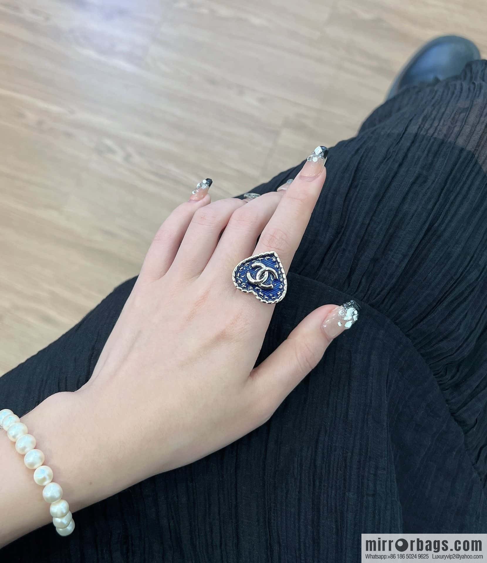 ❗️New ❗️ Chanel ring ☀️ new ☑️ Chanel double c denim peach heart love ring ☀️