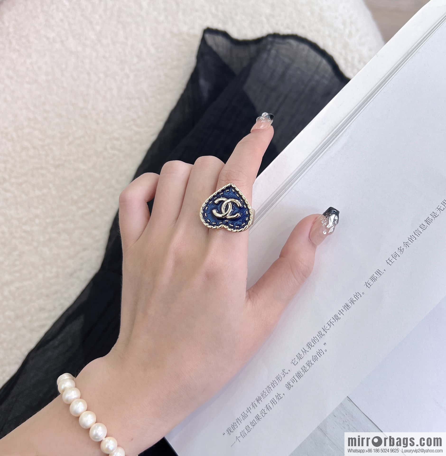 ❗️New ❗️ Chanel ring ☀️ new ☑️ Chanel double c denim peach heart love ring ☀️