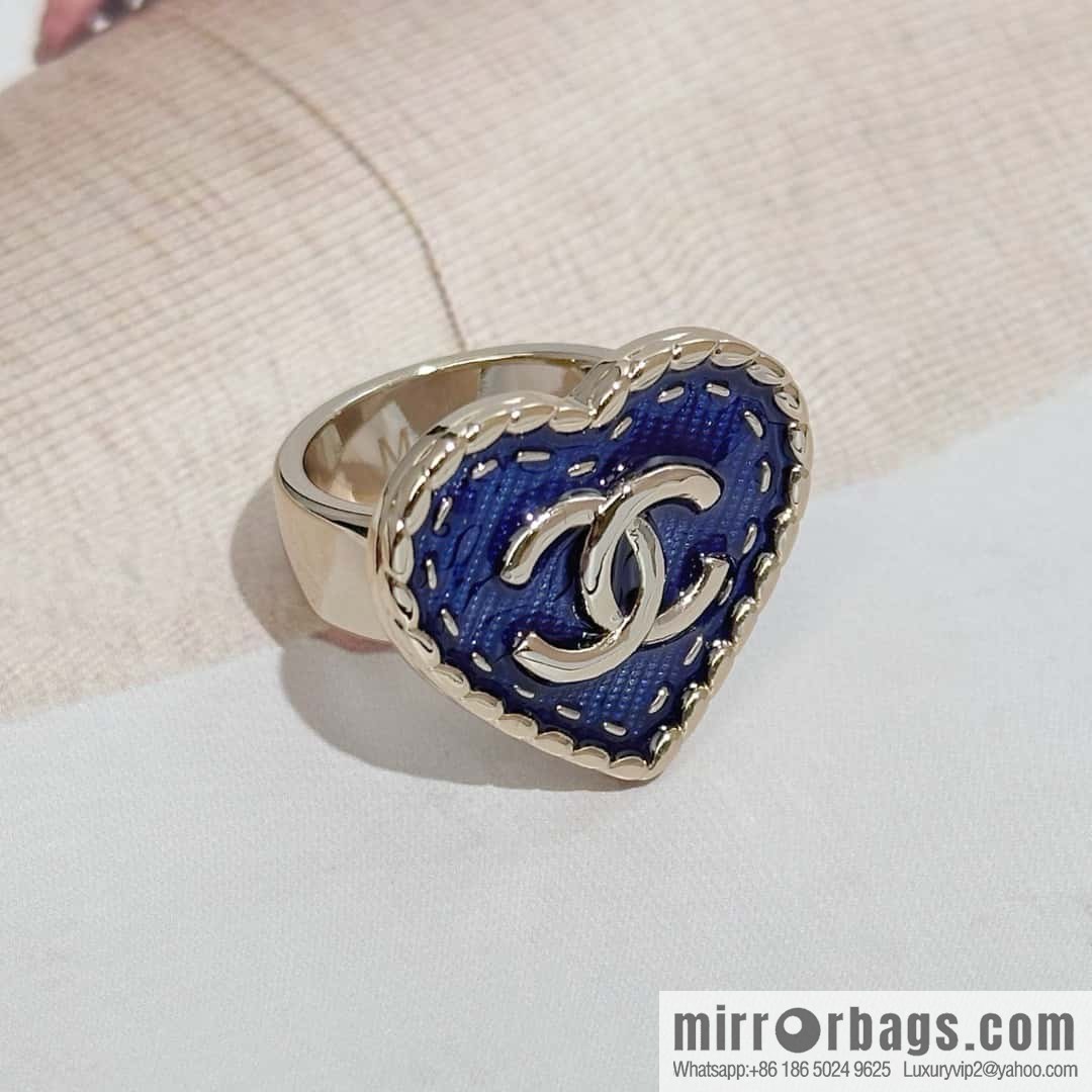 ❗️New ❗️ Chanel ring ☀️ new ☑️ Chanel double c denim peach heart love ring ☀️