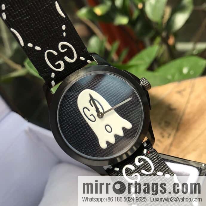 Gucci's latest black rubber strap with three-dimensional Gucci logo and black PVD pin clasp, Rhonda Quartz movement watch
