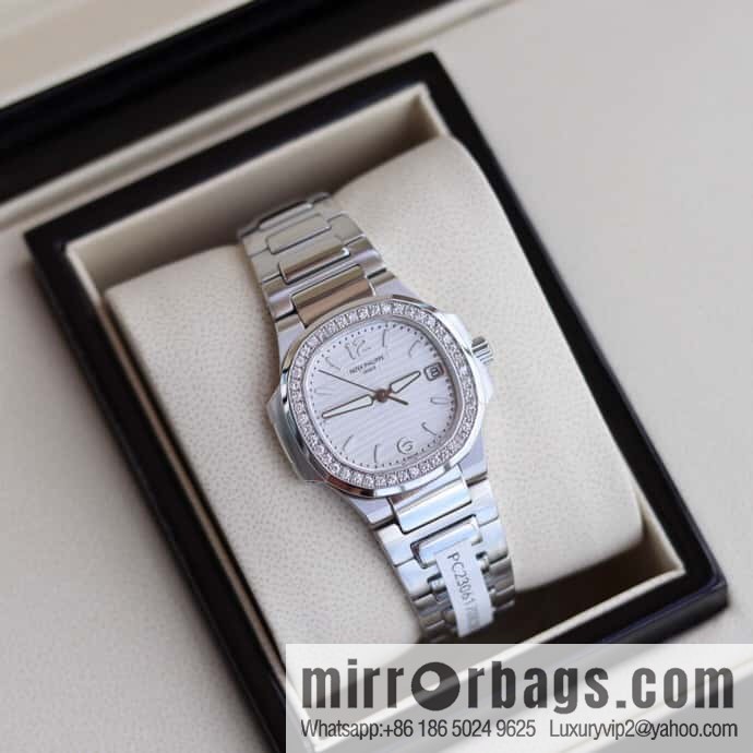 PP Nautilus 7010 series, the most beautiful Nautilus real diamond 32mm ultra-thin quartz women's watch