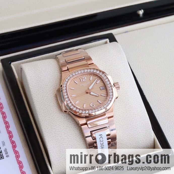 PP Nautilus 7010 series, the most beautiful Nautilus real diamond 32mm ultra-thin quartz women's watch