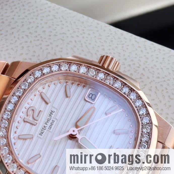 PP Nautilus 7010 series, the most beautiful Nautilus real diamond 32mm ultra-thin quartz women's watch