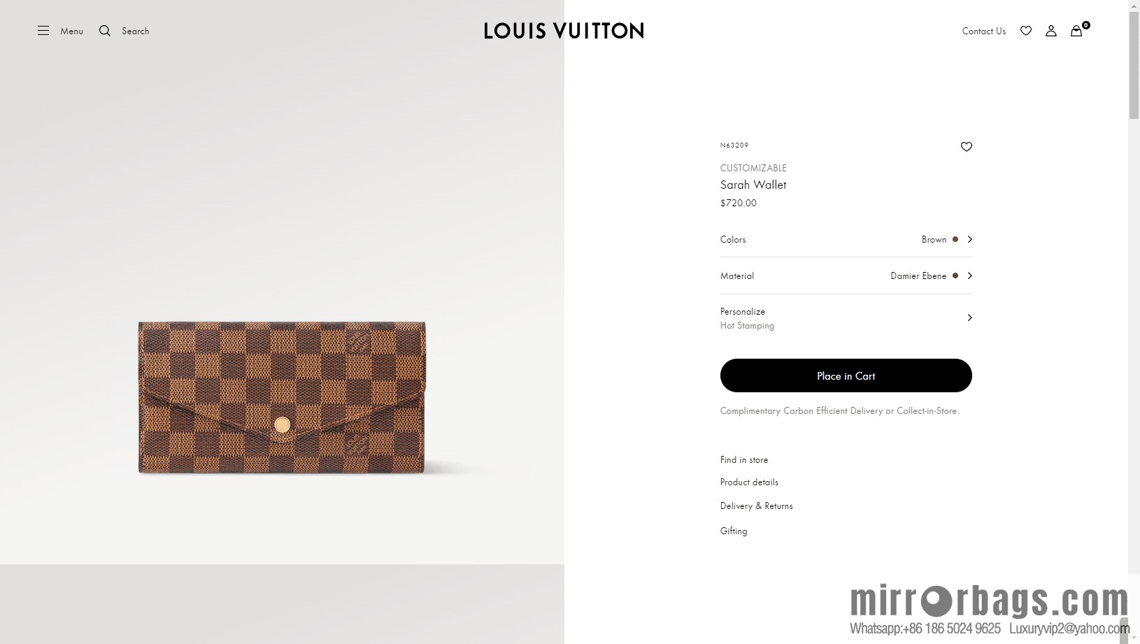 LV Sarah Wallet N63209 [Official Full Chip Version]