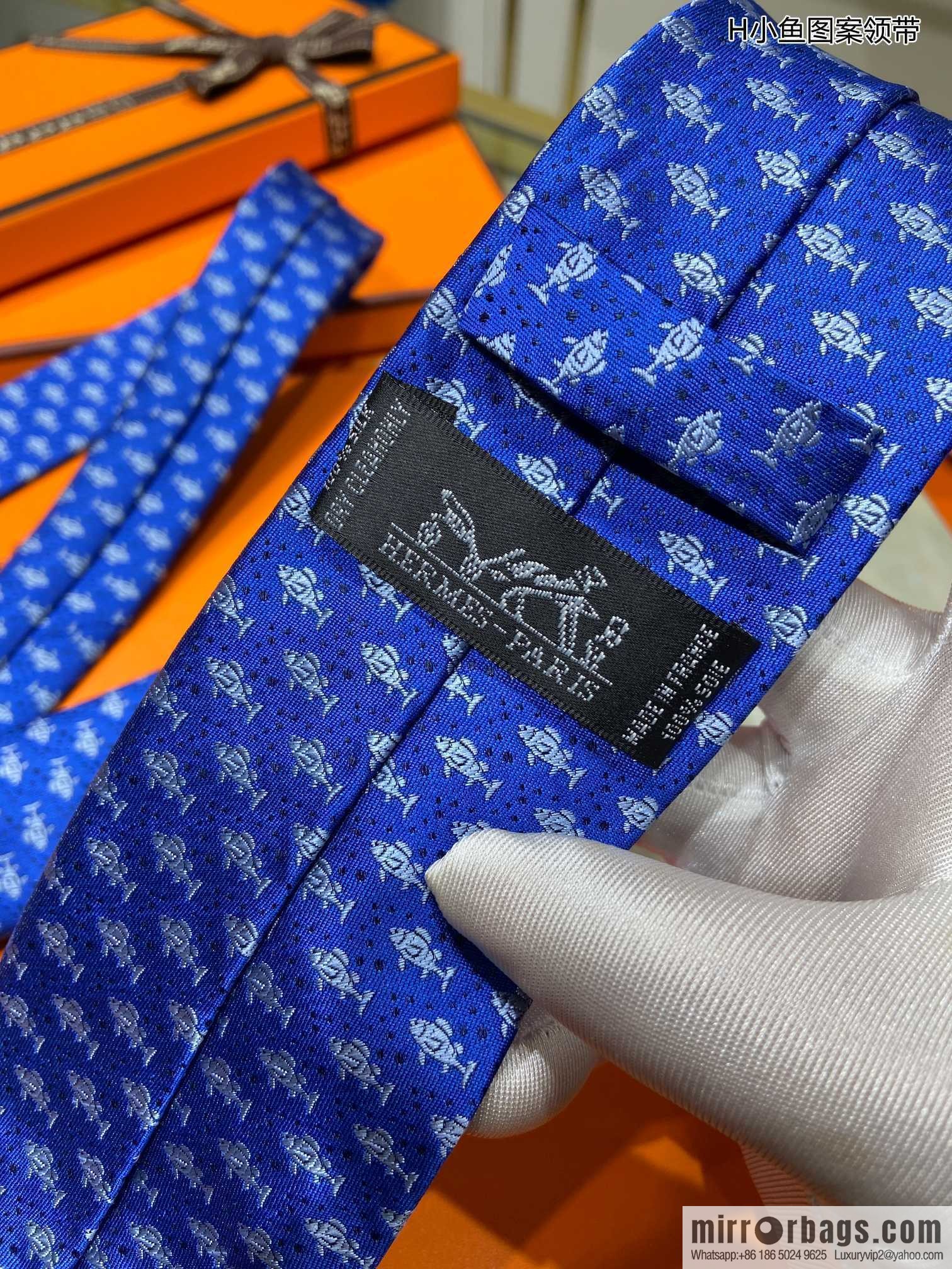 Hermes 100% Top Twill Silk Fish Pattern Tie